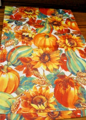 Fall Autumn Thanksgiving Table Runner 13x72" Pumpkins Sunflowers & Leaves    894 - Image 1 of 4
