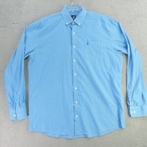 Johnnie O Shirt Men XL Blue Check Button Up Long Sleeve Performance