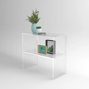 Tavolino Consolle cm 60 in plexiglass trasparente con ripiano - Foto 1 di 7