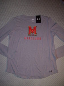 NWT Under Armour Womens M Maryland Terrapins logo Soft T shirt Long Sleeve Gray - Picture 1 of 2
