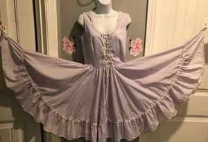 VTG HOMEMADE PRAIRIE DRESS - BOHO - SQUARE DANCE  PURPLE - WHITE LACE & RUFFLES  - Picture 1 of 10
