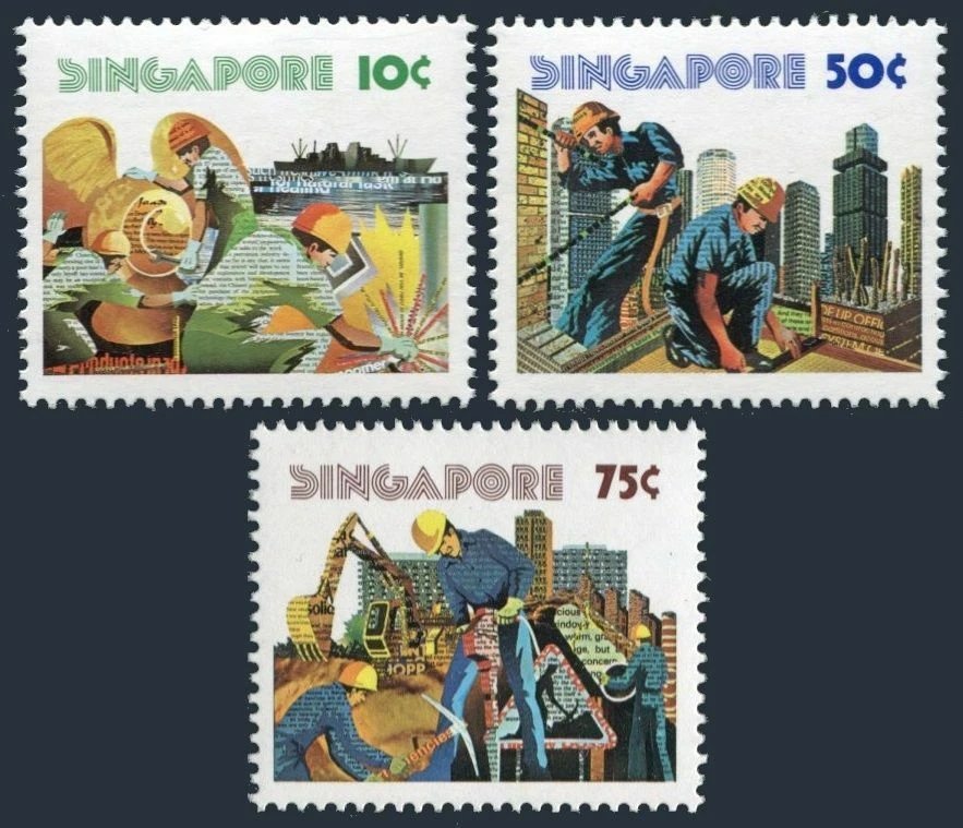 Singapore 276-278, MNH. Mi 279-281. Labor Day 1977. Harbor Improvements, Workers - Image 1 of 1