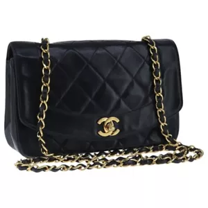 CHANEL Diana 22 Chain Shoulder Bag Lamb Skin Black Gold CC Auth PP035 - Picture 1 of 24