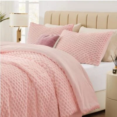 Пушистый королева одеяло комплект - роскошь искусственного меха матовый клетку королева (88 «x 88») розовый - Изображение 1 из 4