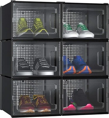 Shoe Box,6Pcs Stackable Shoe Containers,35.8x27.7x20.8cm,Fit up to UK Size 14 - Image 1 of 4