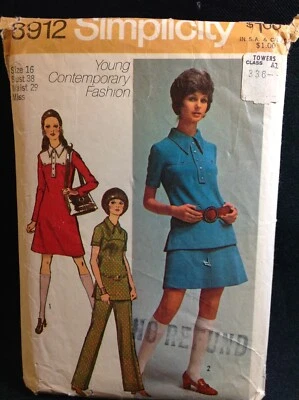 Pattern Simplicity 8912, retro 70s  misses’ mod dress or tunic, size 16 - Image 1 of 2