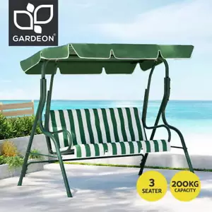 Gardeon Outdoor Swing Chair Garden Bench Furniture Canopy 3 Seater White Green - Picture 1 of 8