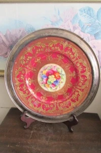 Royal Doulton Hand Painted Dinner Plate Flowers Gold Sterling Rim Signed Austin - Picture 1 of 15