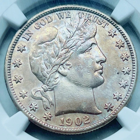 1902-S 50C NGC AU50 Barber Silver Half Dollar Beautiful Original Toning 836021 Cover