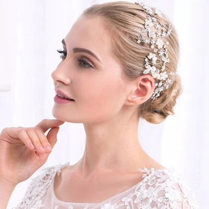 Plata Floral Vid Boda Halo con Cuentas de Cristal Tocado Boda Tocado Vestido - Imagen 1 de 6