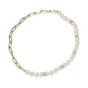 Akoya Pearl Diamant Halskette Strang 8 - 7,5 mm 14k Büroklammer Männer Frauen - Bild 1 von 6