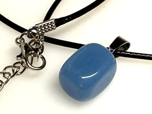 Pendant Angelite Stone Necklace Jewellery Leather Strap - Picture 1 of 6