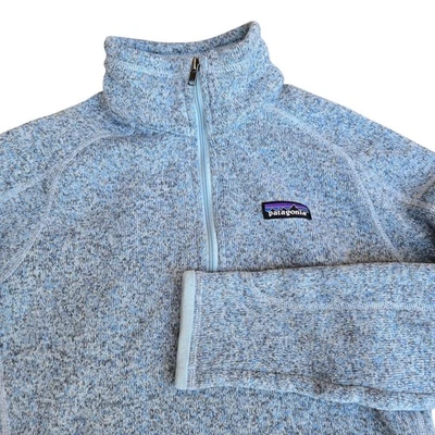 Suéter feminino Patagonia Better pequeno 1/4 zíper mancha azul pulôver de lã - Imagem 1 de 4