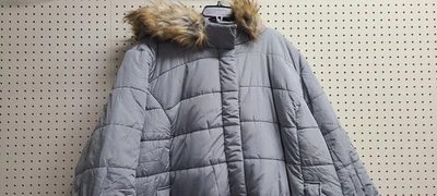 Abrigo Roamans Gris Piel Sintética Borde Capucha Frontal A Presión/Cremallera Talla 6X (42/44) Nuevo sin Etiquetas Foto 1 de 4