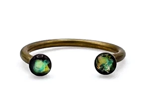 Antiqued Brass Iridescent Bezel Set Cabochon Open Band Stacking Ring Size 5.5 - Picture 1 of 10