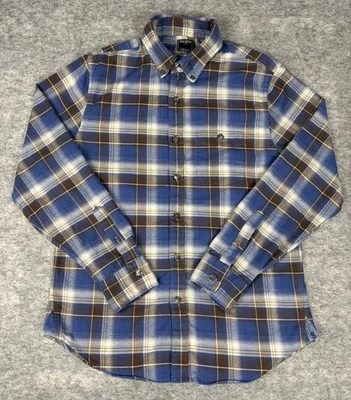 Camisa masculina Todd Snyder M azul marrom xadrez ajuste sob medida flanela botão para cima - Imagem 1 de 4