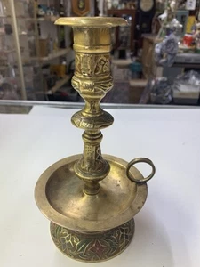 Vintage Solid Brass Chamber Style Finger Loop fancy elaborate design Candlestick - Picture 1 of 23