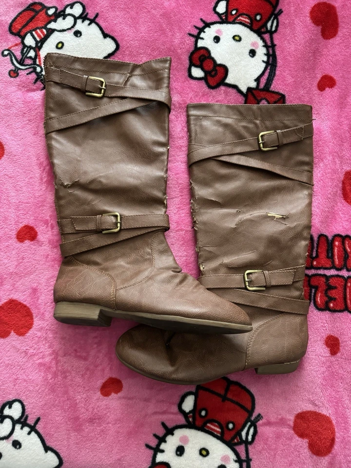 Women’s Light Brown Faux Leather Boots, Size 9 - Image 1 of 4