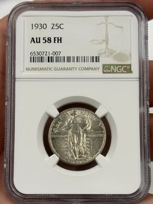 1930-P AU58FH NGC Standing Liberty Quarter Full Head Original Rare Date #2304 - Image 1 of 4