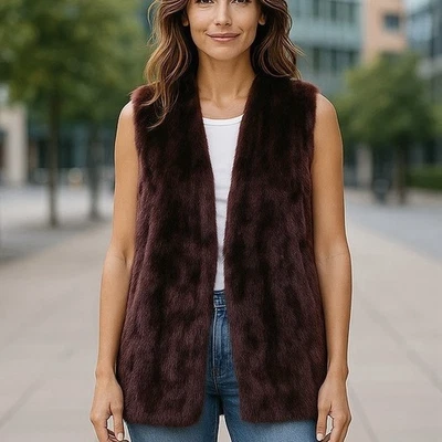 Chicos Chaleco de Piel Peluda Estampado Animal Tigre Frente Abierto Negro Marrón Talla Única Foto 1 de 4