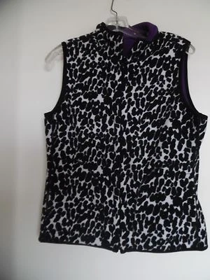 Studio Works Fleece Vest Brown Animal Print Reversible Front Zip S Small  - Image 1 of 4