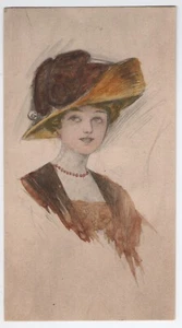 Antique 1900s Schlesinger Bros Postcard Woman Fashion Hat Hand Color Victorian - Picture 1 of 12
