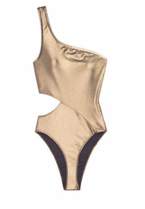 Victoria's Secret Badeanzug dunkelgold metallic klein mit einer Schulter ausgeschnitten