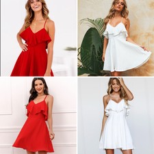 Women's V Neck Mini Sleeveless Dress Ladies Summer Holiday Beach Swing Sundress 