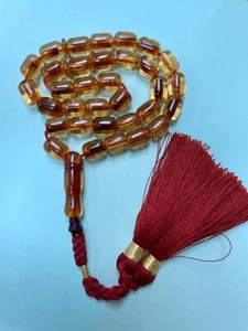 Antique Zaphrani  Yellow cherry amber  bakelite  islamic  prayer beads 40g R3 - Picture 1 of 19