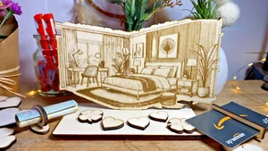 Geldgeschenk - Gutscheinkarte - Schlafzimmer Bett Einrichtung Wohnung aus Holz - Bild 1 von 8