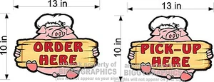 NEW DIECUT  SIGNS 10" X 13" SET PICK UP ORDER HERE PIG / PORK RESTAURANT - Picture 1 of 3
