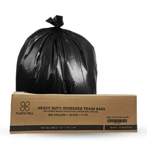 100 Gallon Contractor Bags: Black, 3 Mil, 67x79, 25 Bags/Case. - Picture 1 of 8