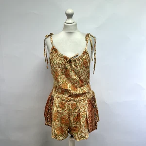 Free People Run Free Ruched Romper/Playsuit. Orange/Cream. Medium. - Picture 1 of 4