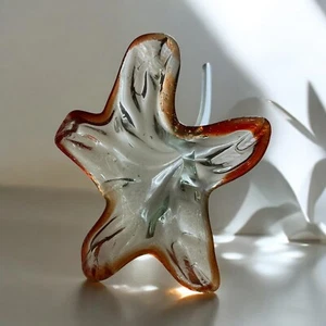 Glass Flower Lily Stem Hand Blown Single Variegated Orange to Clear 11” Decor - Picture 1 of 10