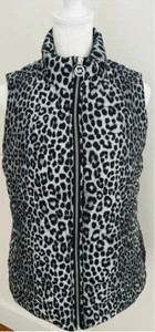 Women's Michael Kors Vest Size S Gray Black Leopard Print Puffer - Picture 1 of 8