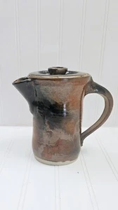 Salt Glazed Studio Art Pottery 7" Pitcher Coffee Pot w/ Lid - Picture 1 of 24