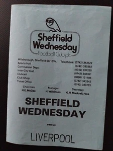 SHEFFIELD WEDNESDAY RESERVES v LIVERPOOL RESERVES 1987/8 - Picture 1 of 2