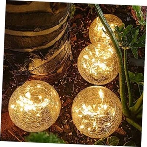 Solar Garden Lights, Cracked Glass Ball Waterproof Warm White LED 4.7” 4 Pack - Picture 1 of 8