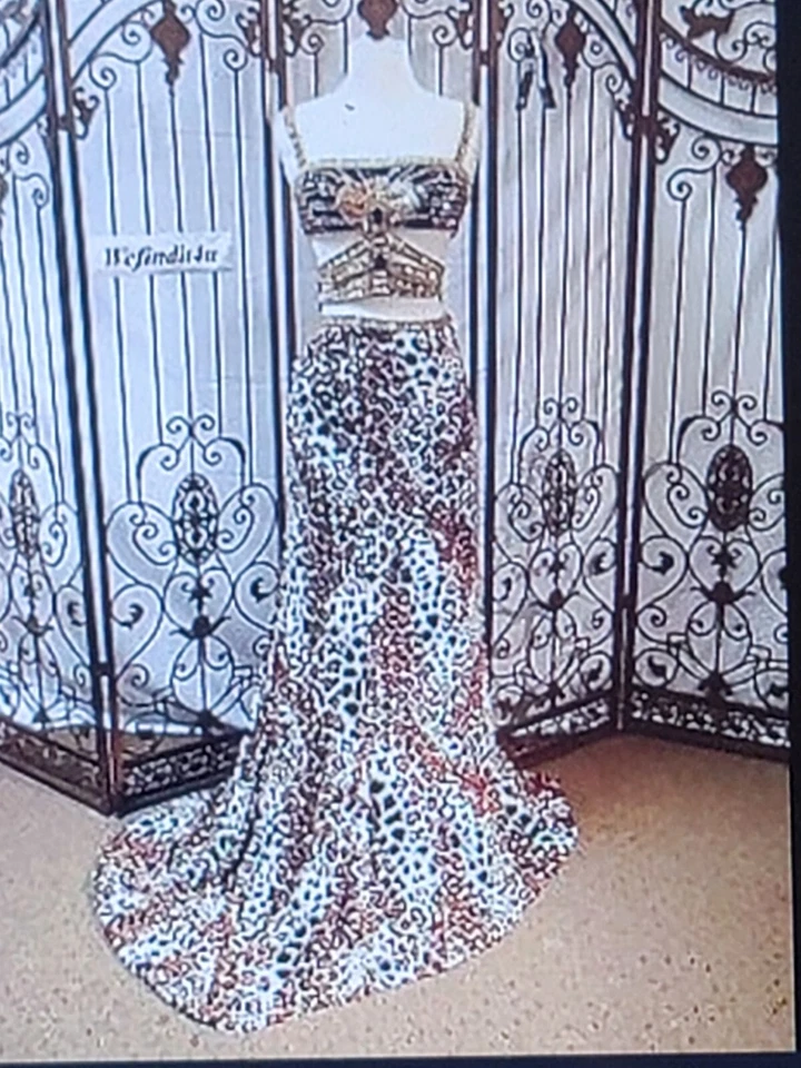 V648 VESTIDO DE FIESTA DE GRADUACIÓN SHERRI HILL TALLA 2 NEGRO LEOPARDO $560 2 PIEZAS CON CUENTAS Foto 1 de 3