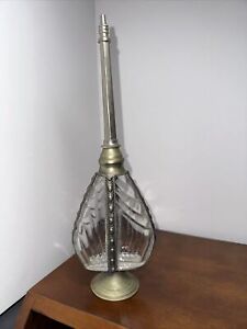 Large Antique Glass With  Metal Overlay 10 3/4 Inches Tall Perfume Bottle