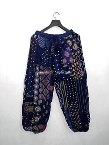Wide Leg Yoga Trousers Blue Patchwork Harem Pants Boho Hippie Harem Pants - Picture 1 of 5