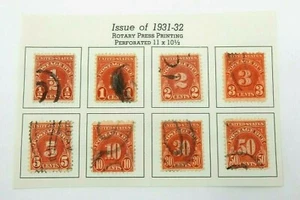 FULL SET OF 8 CARMINE 1931-1932 US POSTAGE DUE STAMPS (1/2 CENT THRU 50 CENTS) - Picture 1 of 8