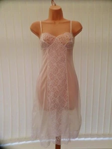 Z18 VTG FURZEBROOK ULTRA SHEER WHITE NYLON LACE 60'S SLIP CHEMISE 34" 10 BNWT - Picture 1 of 13