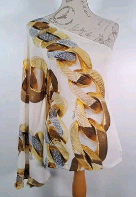 ROBERTO CAVALLI цепочка печать шелк ассиметричный крыло рукав одно плечо Топ новый с этикетками 40 - Изображение 1 из 4
