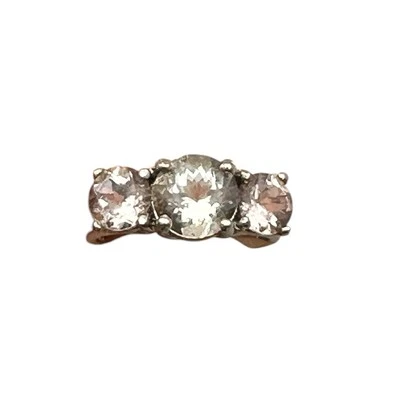 14K Wht Gold- Natural Morganite & Green Amethyst Ring, Three Stone-2.4g - Image 1 of 4