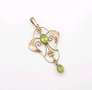 9 Caret Gold Art Neuvea Peridot Drop Pendant. - Picture 1 of 4