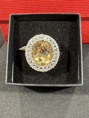 6CT Heat Treated Citrine/Topaz Women's Ring, Sterling Silver w/ Rhodium - Size 6 - Image 1 of 4
