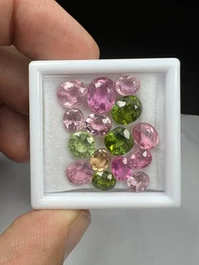 Natural Multicolour Tourmaline – 24.80 ct 15 Pc Round Faceted Green - Picture 1 of 4