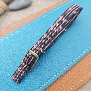 Vintage 10mm Ladies Madras Plaid Pink & Black 1960s Single Pass Watch Strap - Picture 1 of 5