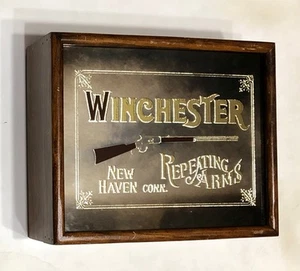 VINTAGE WINCHESTER ACID ETCHED GLASS MIRROR FRAMED PINE WOOD BOX RARE 1974 - Picture 1 of 13